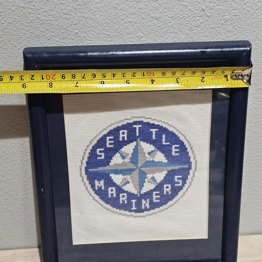 Vintage 1993 Seattle Mariners Cross Stitch Needlepoint Framed MLB Baseball  Art